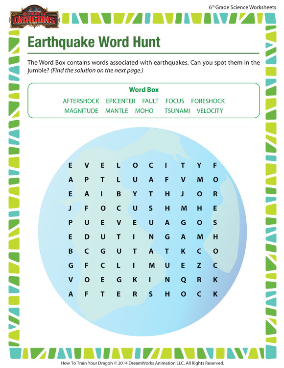 Earthquake Word Hunt Worksheet 6th Grade Science 