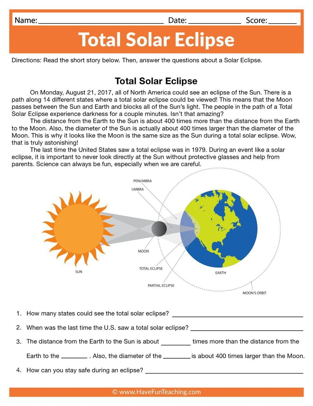Eclipse Worksheets For Kids Total Solar Eclipse Worksheet 