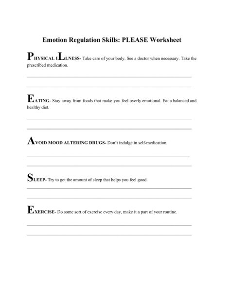 Emotion Regulation Skills PLEASE Worksheet 0001 Mental 