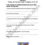 English Worksheets James And The Giant Peach