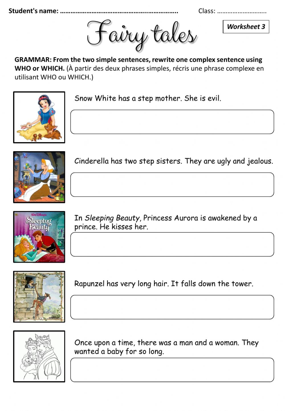 Fairy Tales Relative Pronouns Worksheet