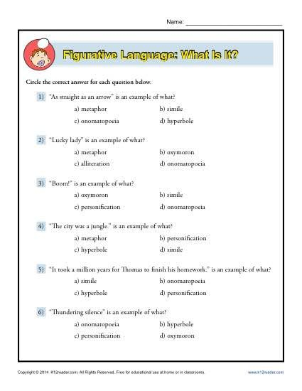 Figurative Language What Is It Worksheet Language 