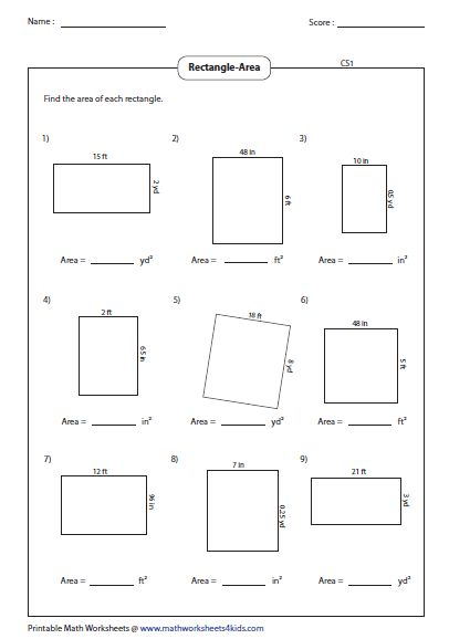 Find The Area Of Each Rectangle Rectangle Worksheet 