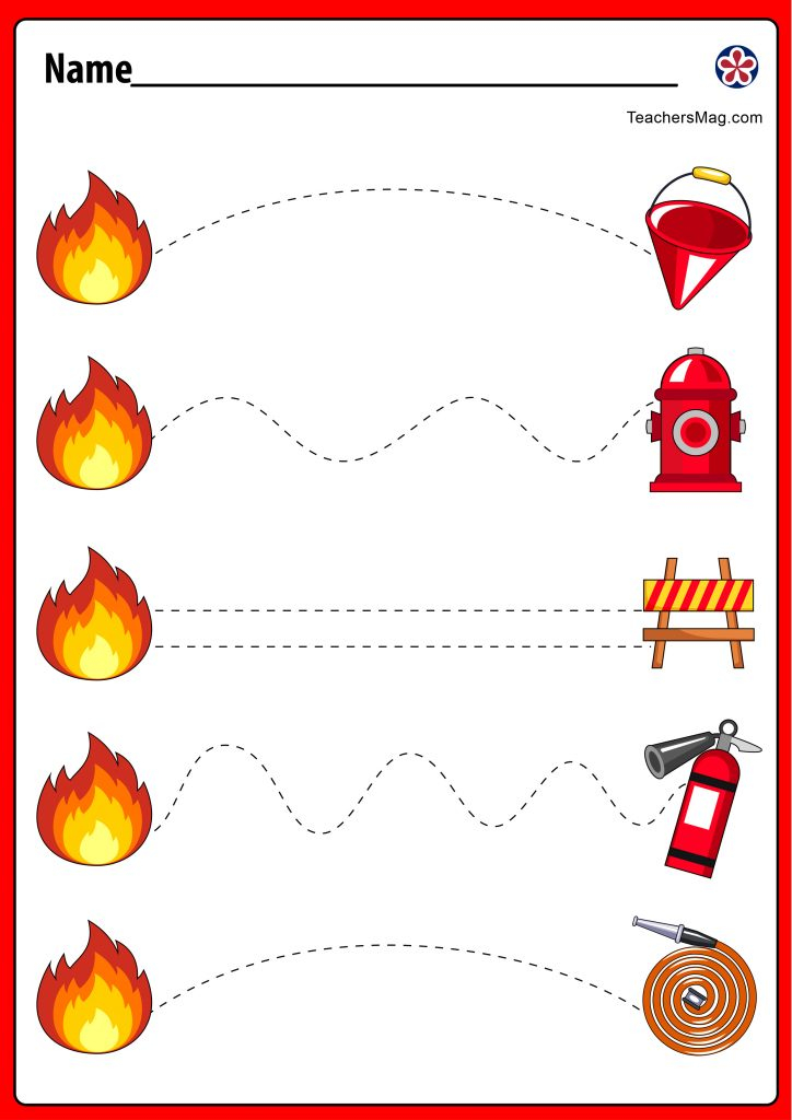 Fire Safety Themed Tracing Worksheets For Pre K And 