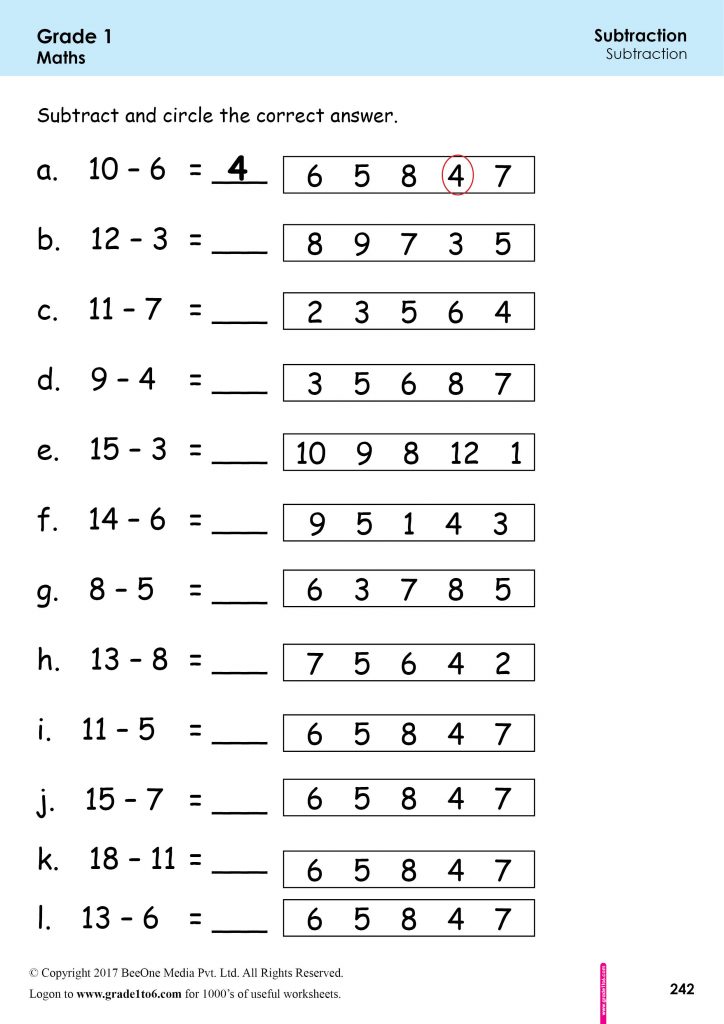 Printable 1st Grade Subtraction Worksheets | AlphabetWorksheetsFree.com