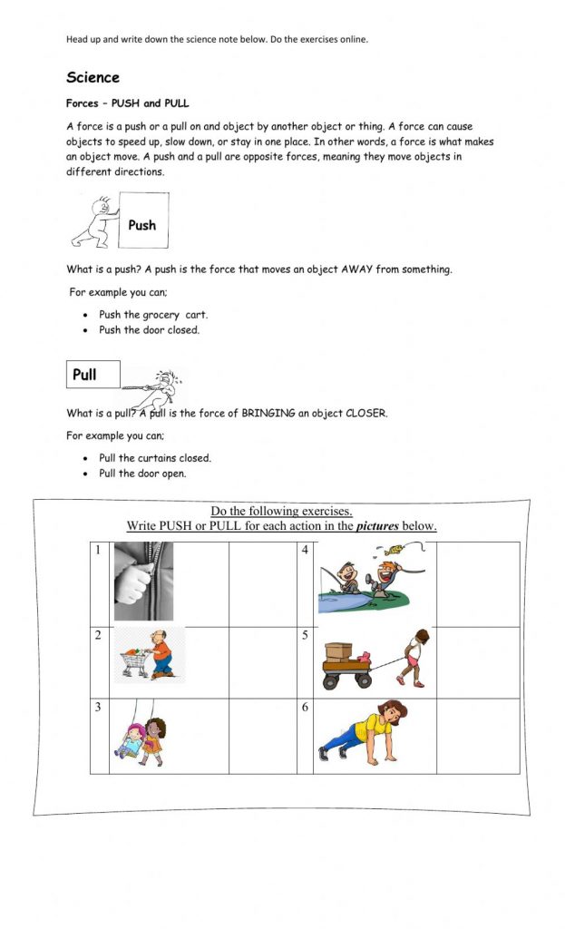 Forces Push And Pull Worksheet