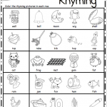 Free Kindergarten Rhyming Worksheets For November