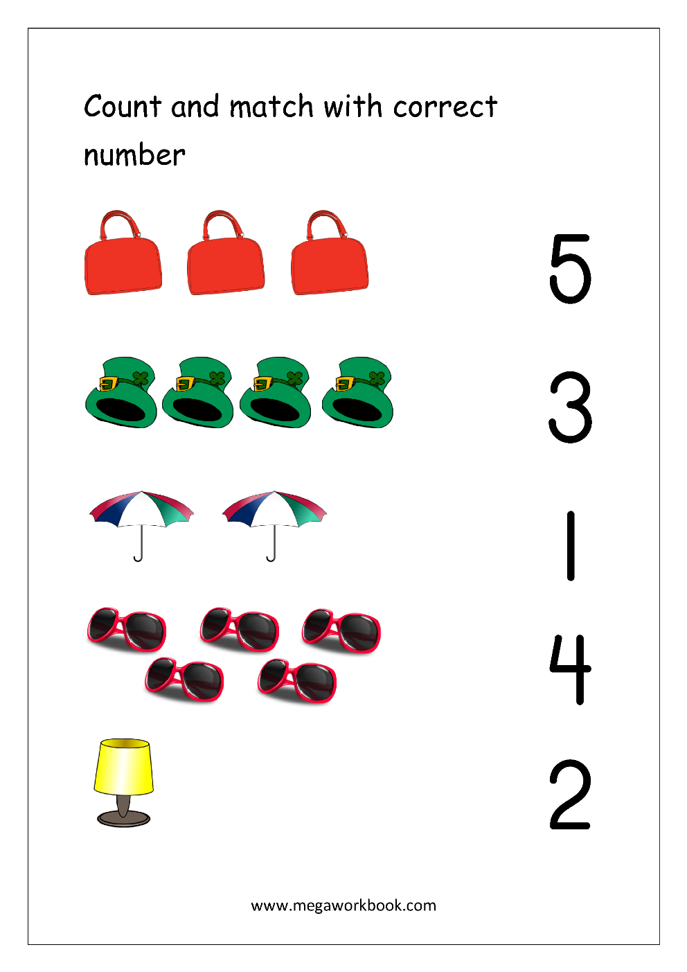Free Math Worksheets Number Matching MegaWorkbook