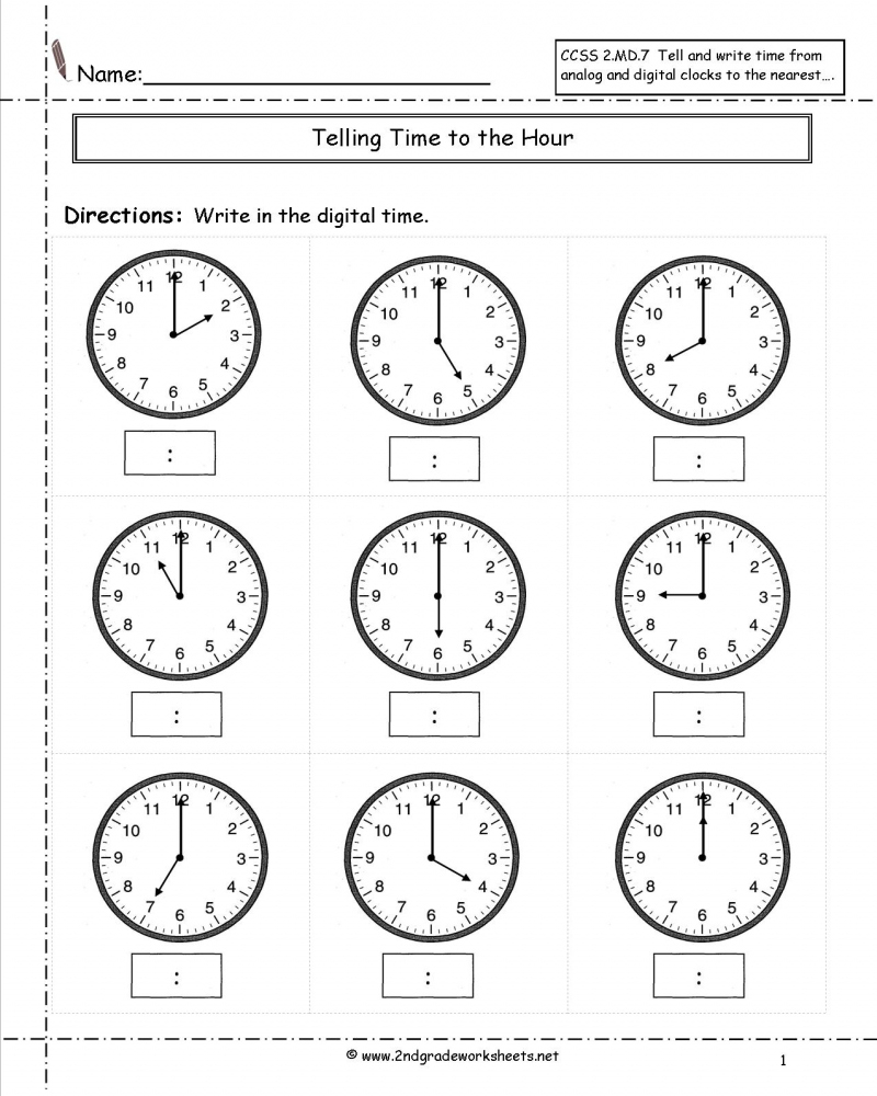 Free Printable 2nd Grade Math Worksheets Telling Time 
