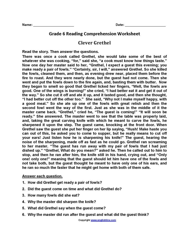 Free Printable 6th Grade Reading Worksheets With Answer 