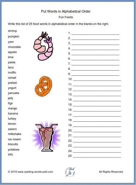 Free Printable Alphabetical Order Worksheets Put Words In 