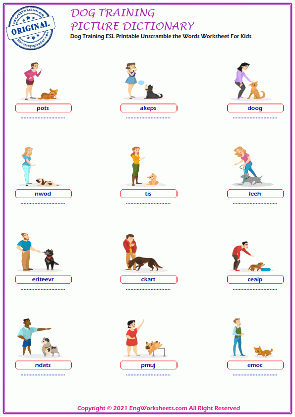 Free Printable English Dog Training ESL Worksheets Dog