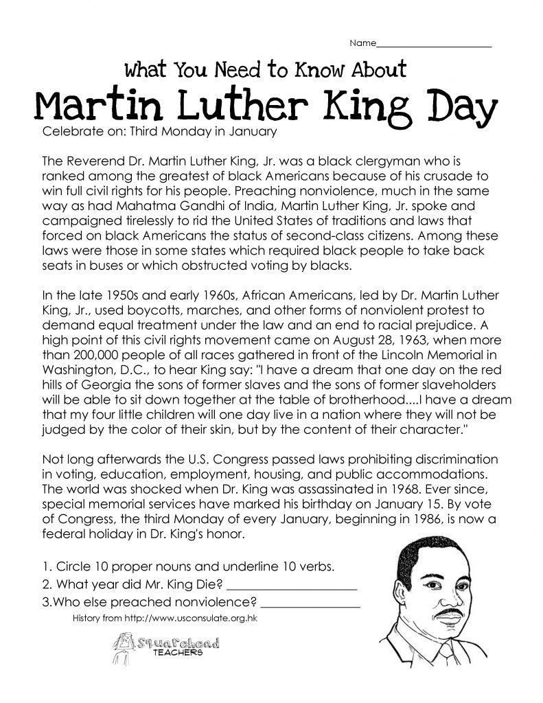 Free Printable Martin Luther King Jr Worksheets For