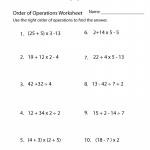 Free Printable Math Worksheets 6Th Grade Order Operations