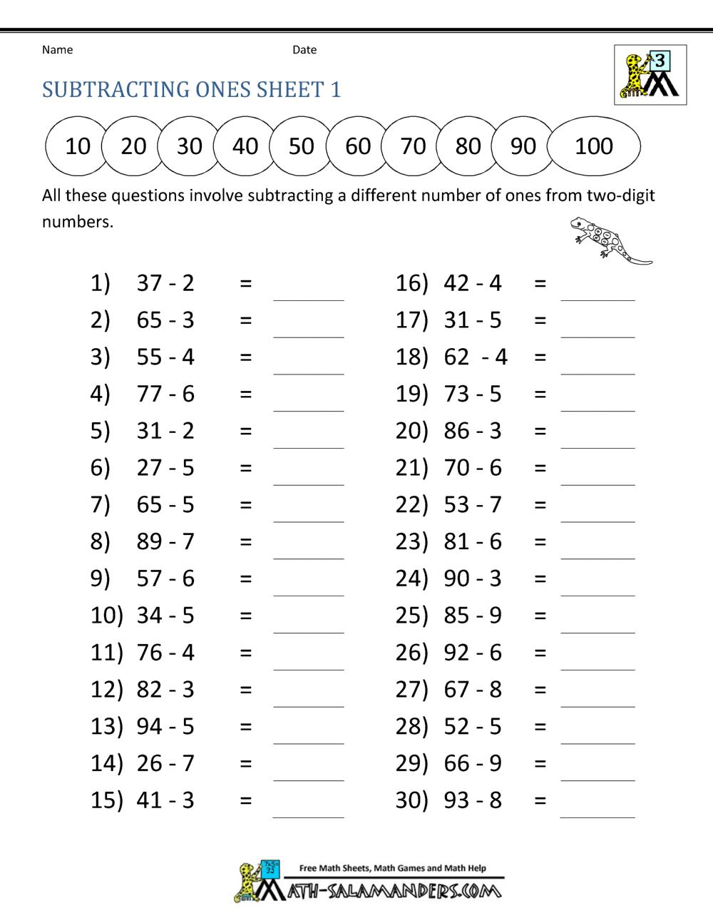Free Printable Math Worksheets For 3rd Grade Subtraction