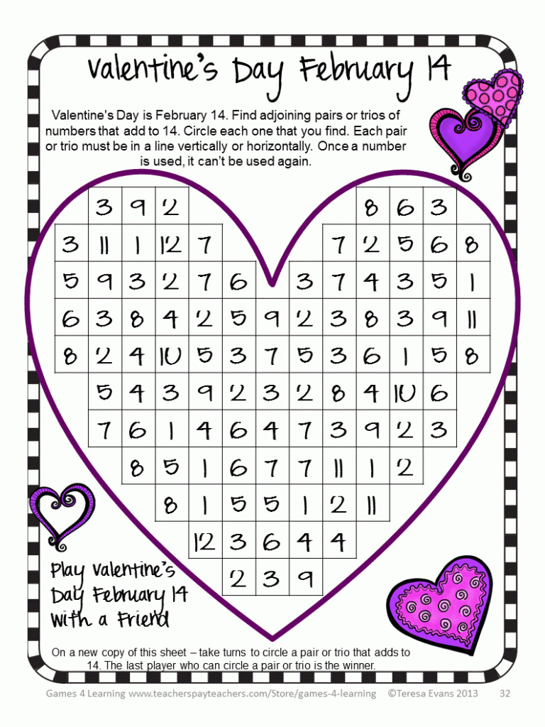 Free Printable Valentine Math Worksheets Lexia S Blog