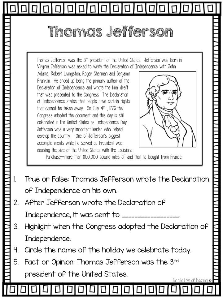Free Printable Worksheets On Thomas Jefferson Learning 