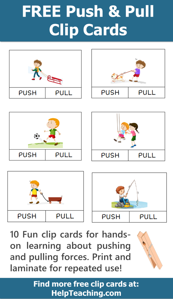 FREE Push And Pull Clip Card Printables For Learning About 