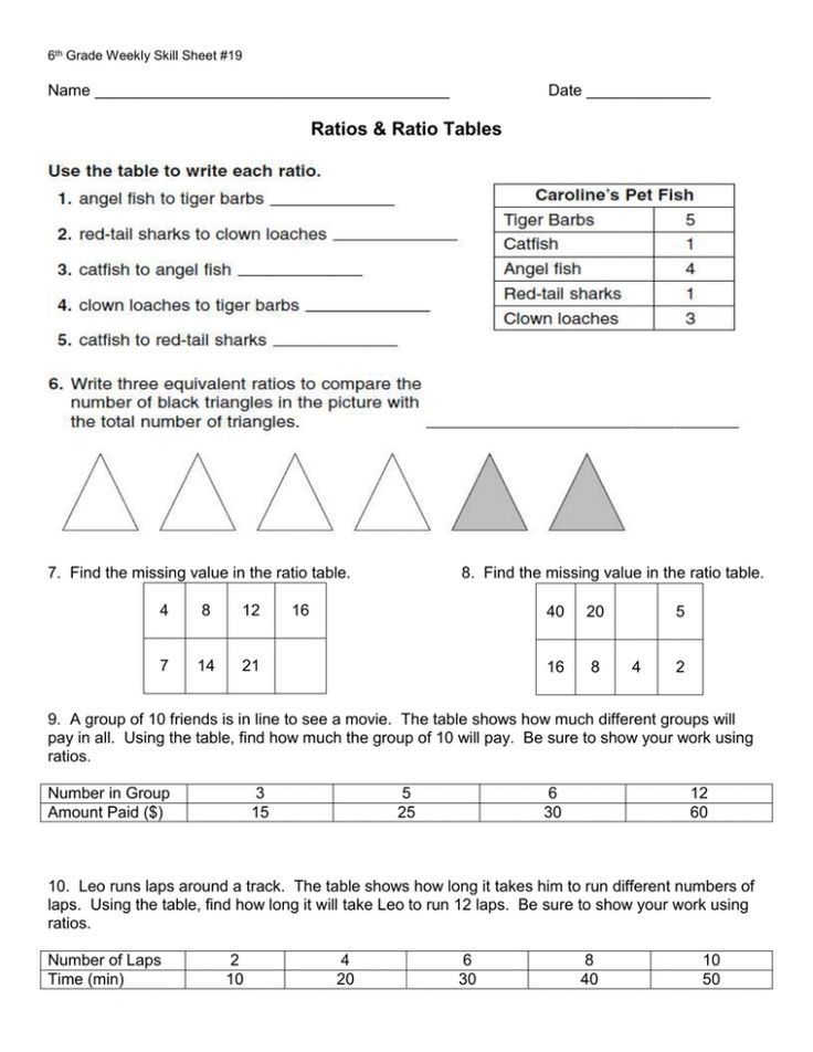 Free Ratio Tables Worksheets Pictures 6th Grade Free 