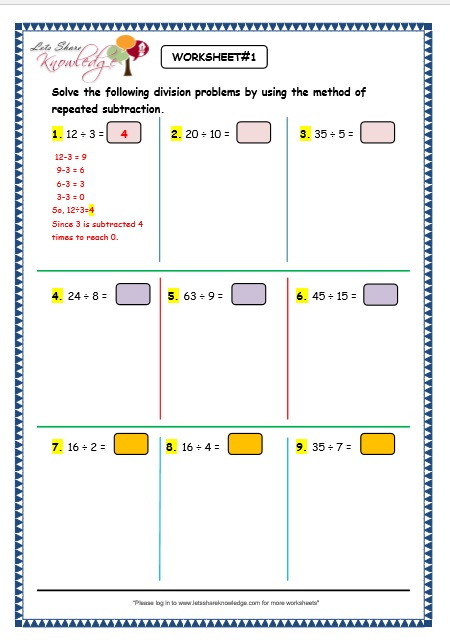 Grade 3 Maths Worksheets Division 6 1 Division By 