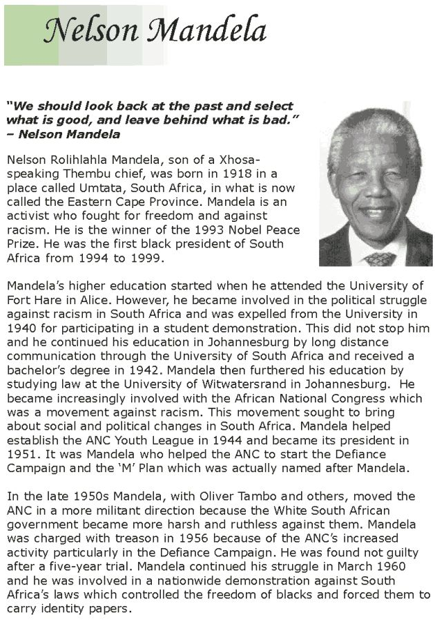 Grade 7 Reading Lesson 14 Biographies Nelson Mandela 