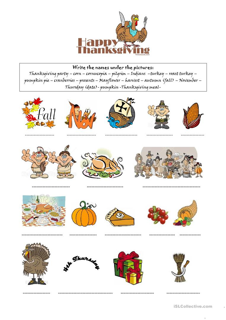 Happy Thanksgiving Worksheet Free ESL Printable 