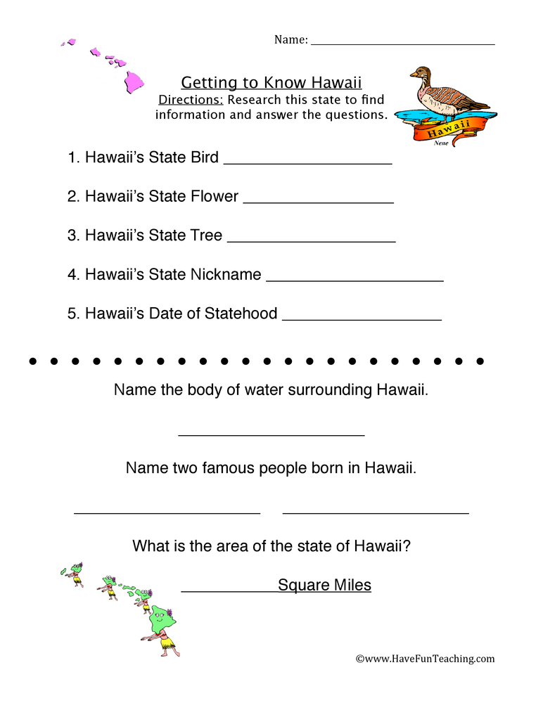 Hawaii Worksheet Have Fun Teaching