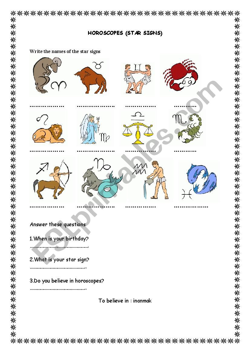 Horoscopes ESL Worksheet By Mona lisa