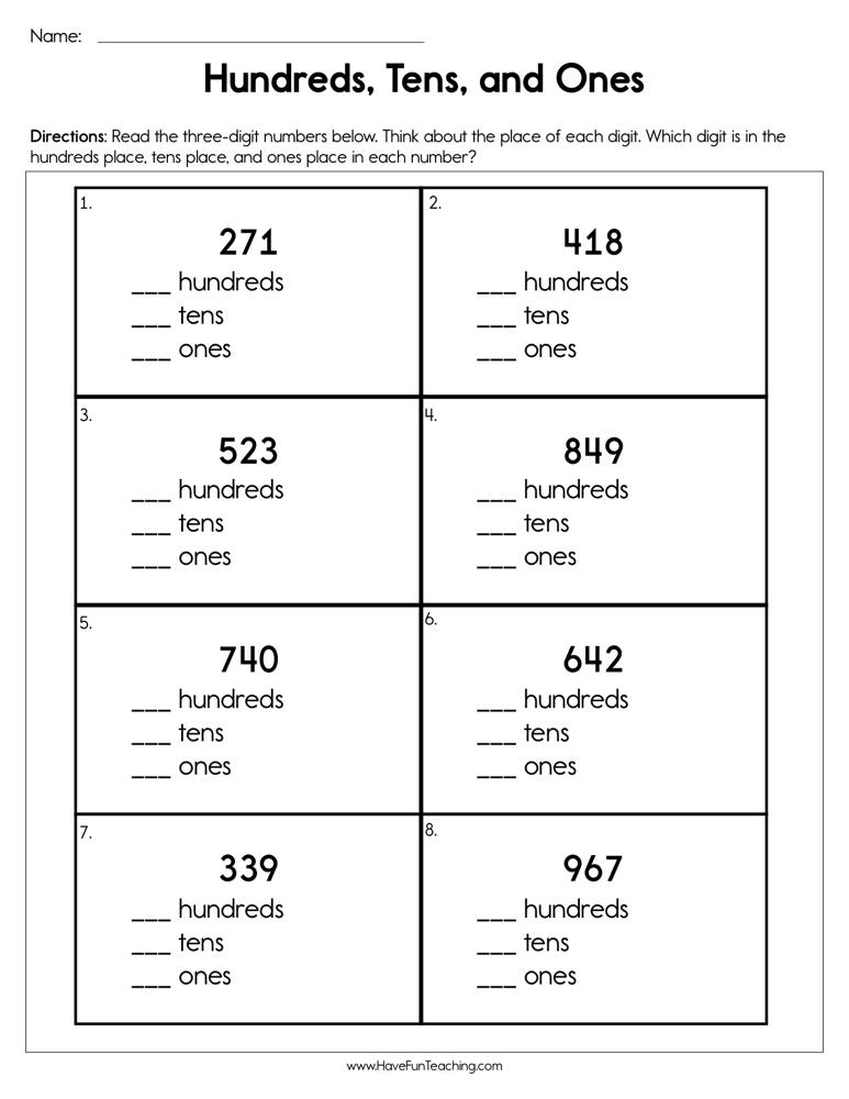 Hundreds Tens And Ones Worksheet Have Fun Teaching