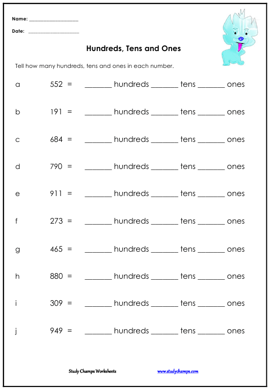 Hundreds Tens And Ones Worksheet With Answer Key Download 