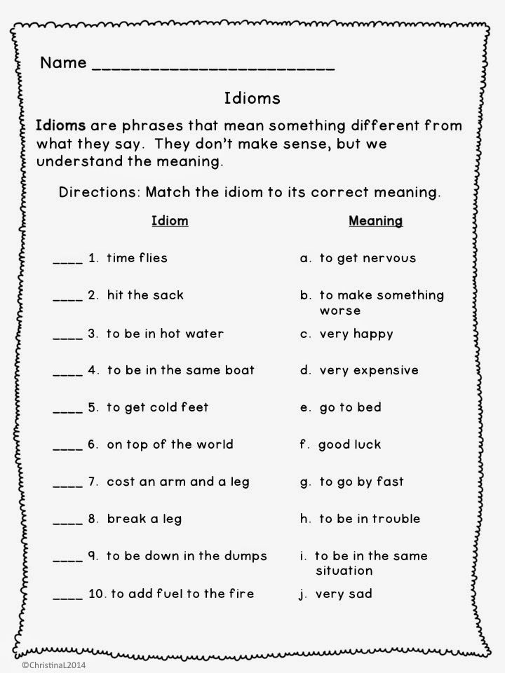 Idiom Worksheet 3rd Grade The Best Of Teacher 