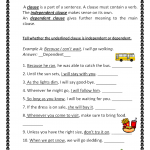Independent And Dependent Subordinate Clauses Worksheet