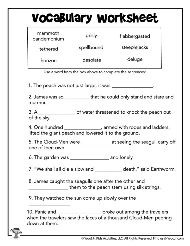 James And The Giant Peach Vocabulary Worksheet Woo Jr