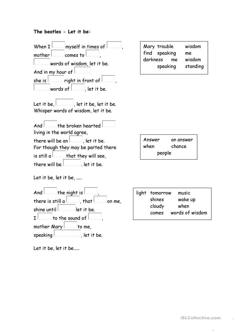 Let It Be The Beatles Worksheet Free ESL Printable