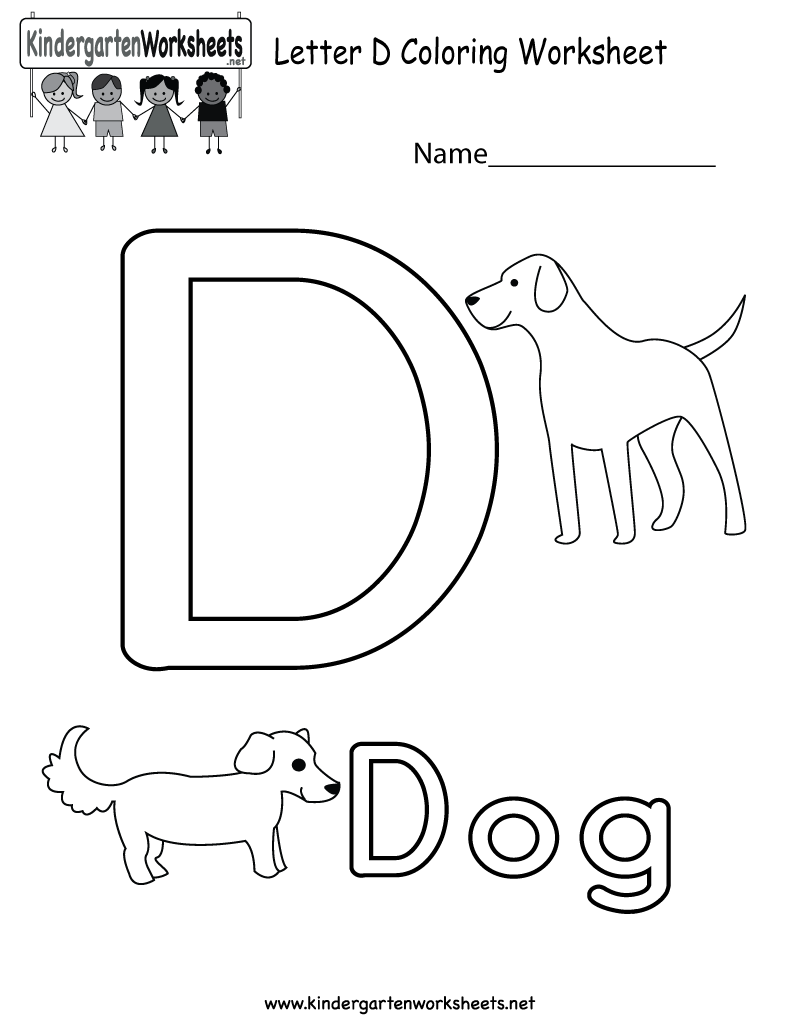 Letter D Coloring Worksheet For Kids In Preschool Or 