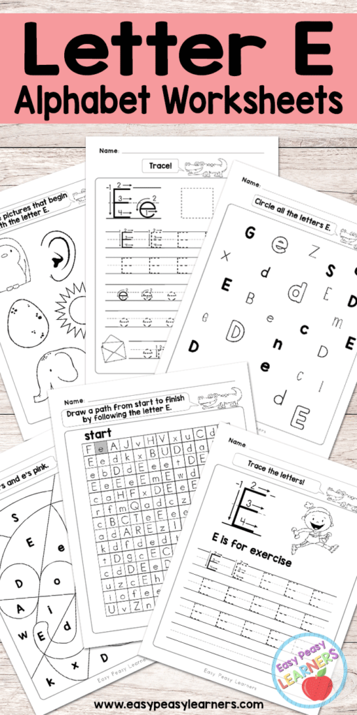 Letter E Worksheets Alphabet Series Easy Peasy Learners