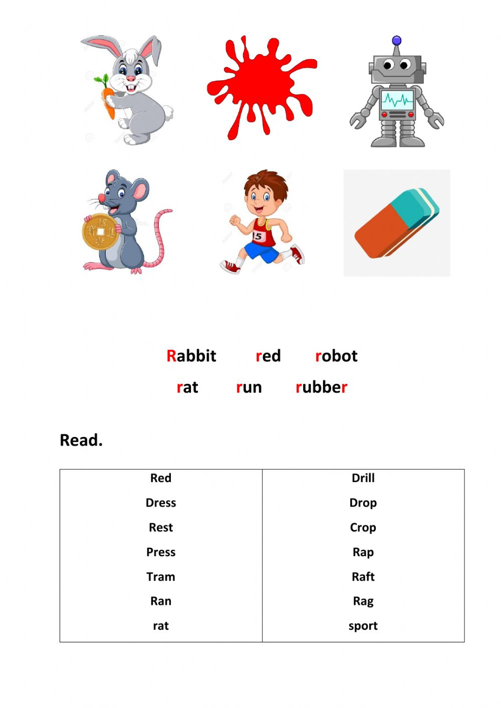 Letter Rr Vocab Worksheet