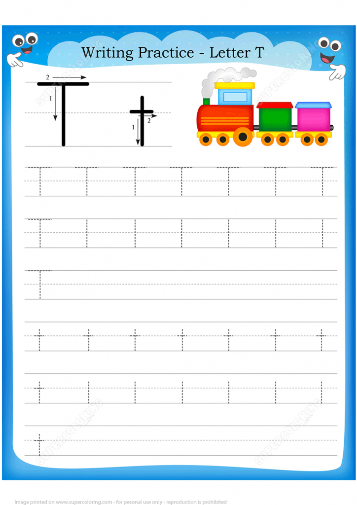 Letter T Is For Train Handwriting Practice Worksheet
