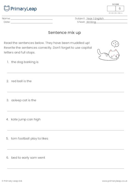 Literacy Mixed Up Sentences 1 Worksheet PrimaryLeap co uk
