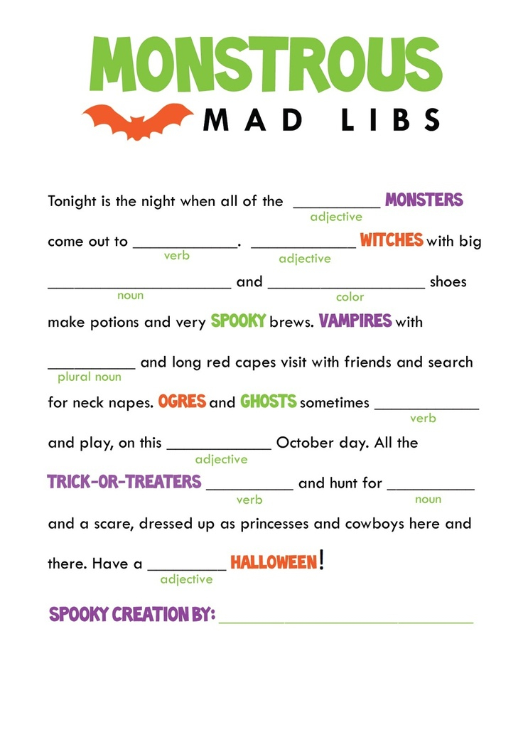 Mad Libs Halloween Worksheets Halloween School 