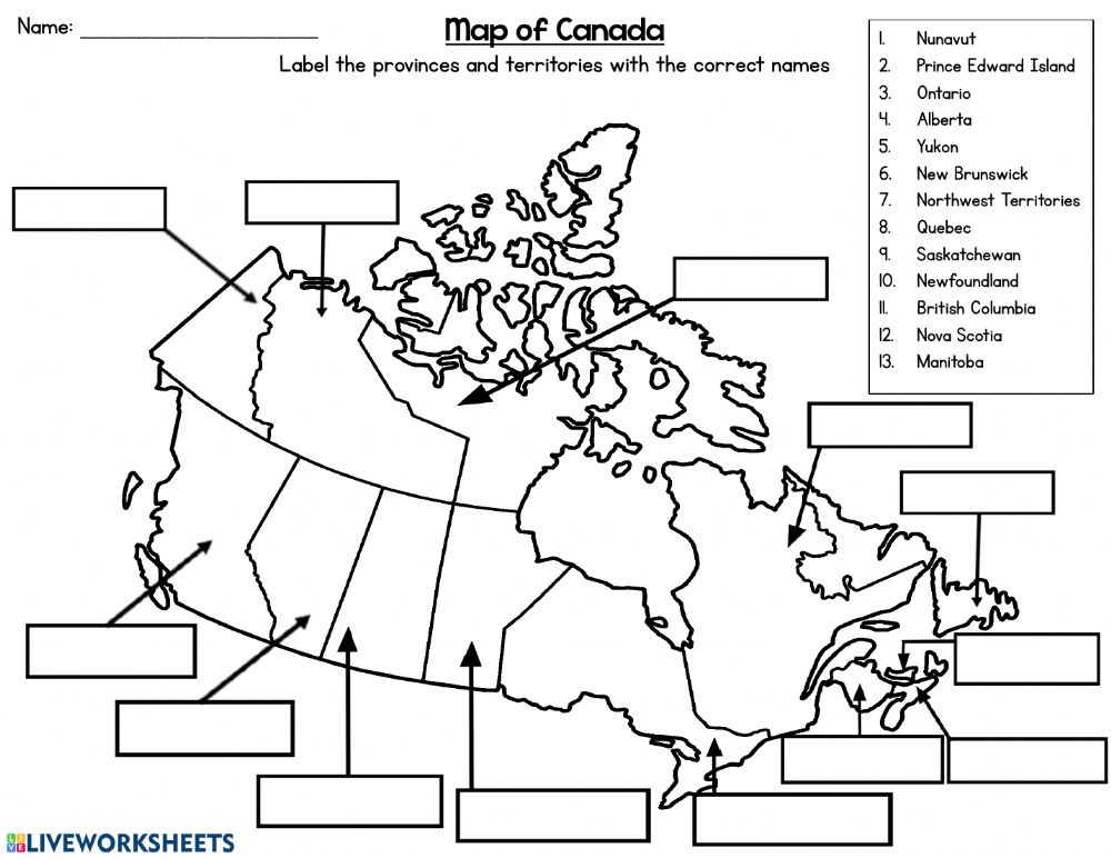 Map Of Canada Interactive Worksheet