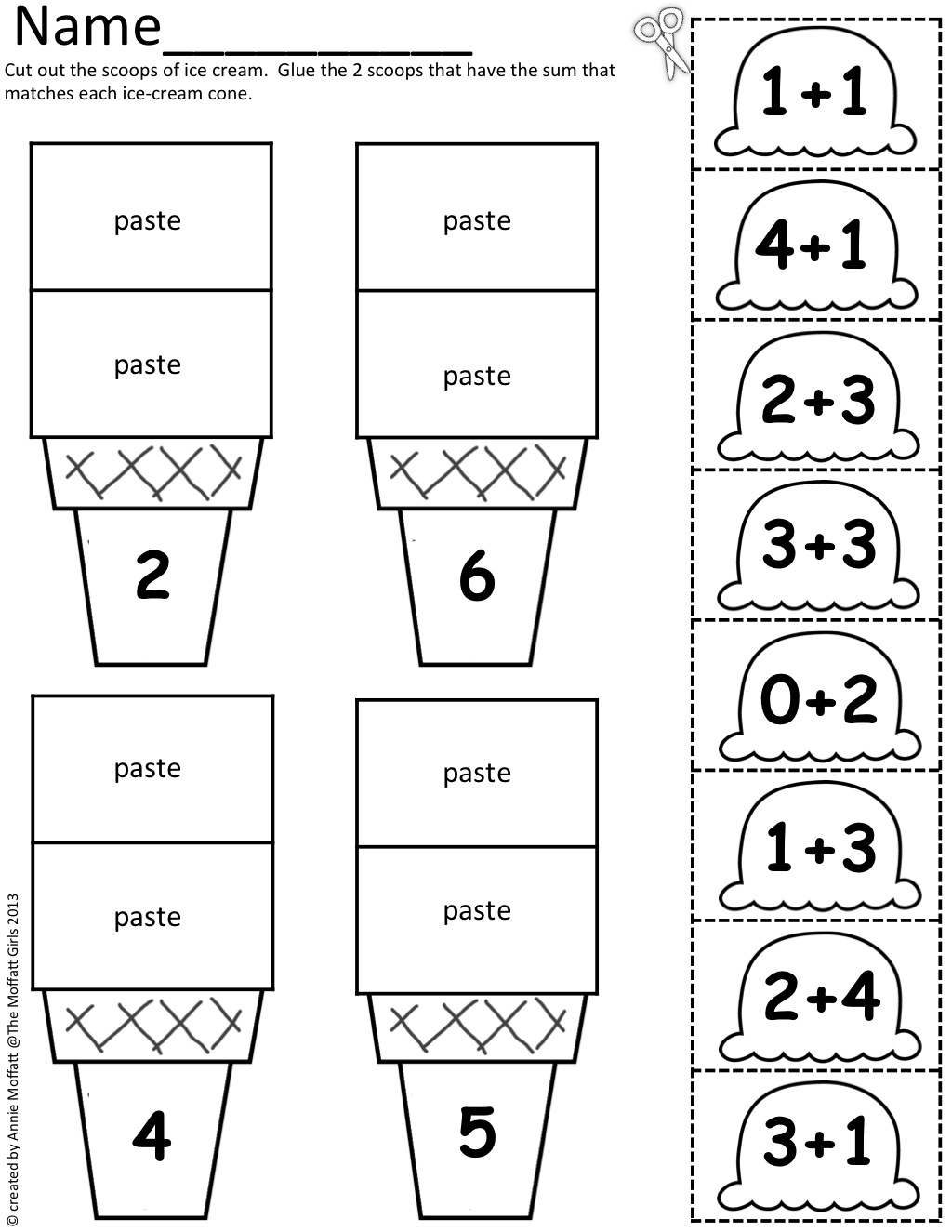 Math Scoops Cut And Paste addition Up To 20 