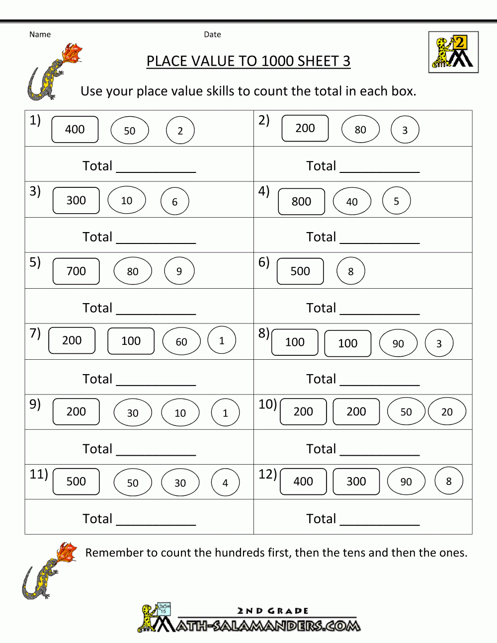 Math Worksheets For Grade 2 Place Value Easy Worksheet