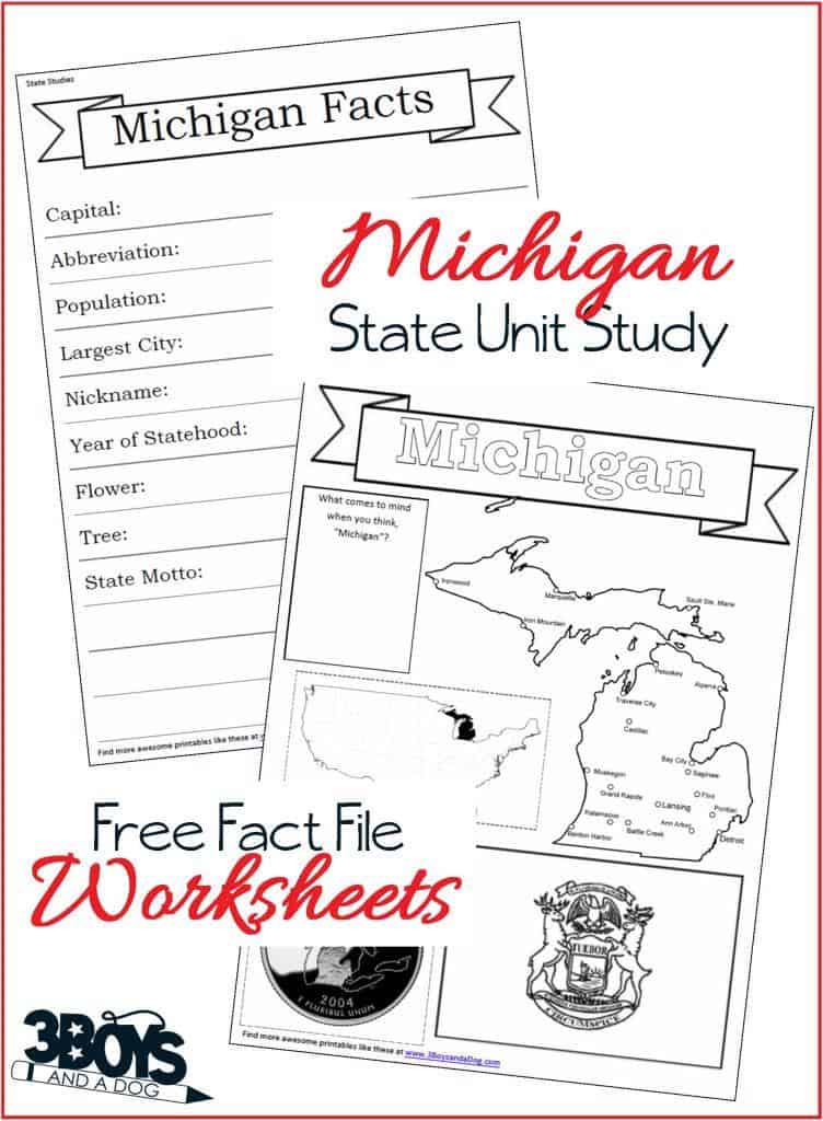 Michigan State Fact File Worksheets USA Unit Study 3 