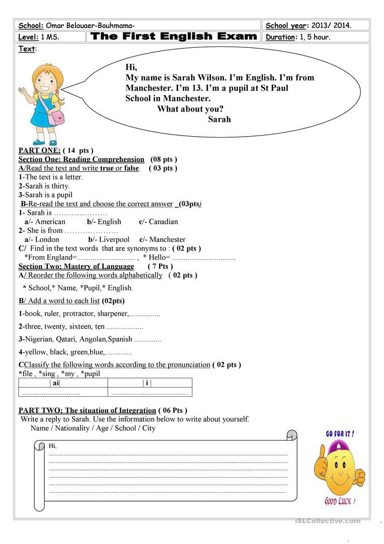 Middle School English Worksheets Db excel
