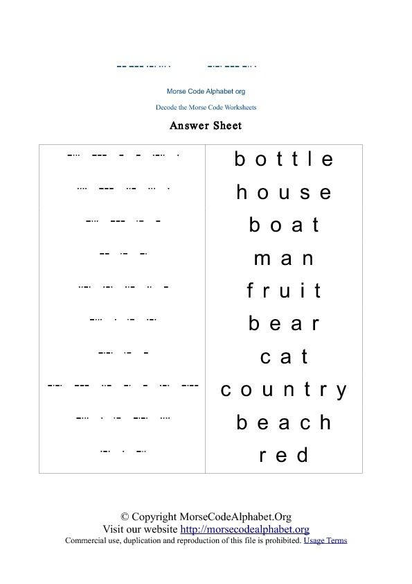 Morse Code Decode Quiz Morse Code Coding Worksheets 