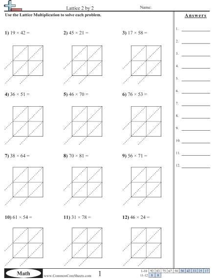 Multiplication Worksheets Lattice 2 By 2 Worksheet 