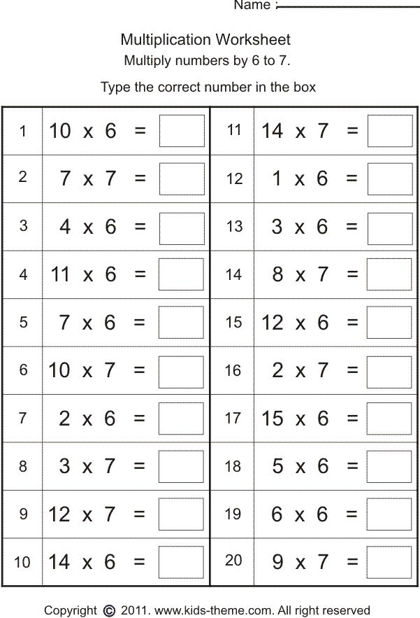 Multiplication Worksheets Multiply Numbers By 6 To 10 