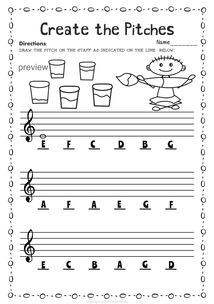 Music Staff Worksheets Bundle Back To School Themed