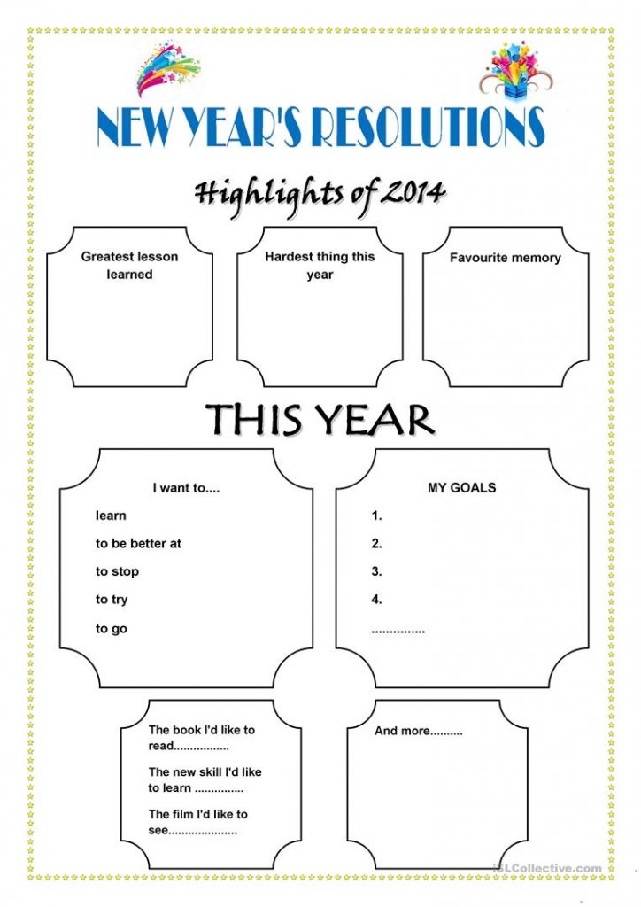 New Year S Resolutions Worksheet Free ESL Printable